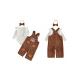 thumbnail image 2 of RUINIXCW Baby Girl Thanksgiving Outfits Ribbed Long Sleeve Romper Embroidered Corduroy Overall Pants and Bow Headband 3 Piece Fall Set, 2 of 8