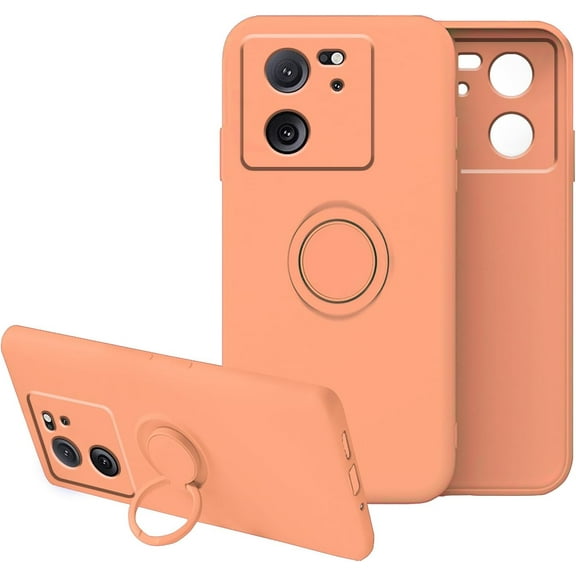 Compatible with Xiaomi 13T Pro Case Silicone Cute Shockproof Anti-Scratch Xiaomi 13T Pro Phone Case with Ring Kickstand Full Body Protection Cases for Women (Orange)