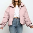 thumbnail image 4 of Black and Friday Clothing Sales Idoravan Women's Quilted Puffer Coat,Fashion Women Solid Stand-up Collar Cardigan Down Jacket Outerwear Padded Coat Pink L, 4 of 9