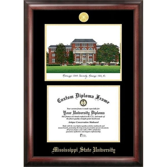 Campus Images MS997LGED-1185 8.5 x 11 in. Mississippi State University Gold Embossed Diploma Satin Mahogany Frame with Lithograph