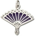 thumbnail image 1 of Sterling Silver 16" 1.2mm Box Chain Purple Enameled Hand Fan Pendant Necklace, 1 of 2