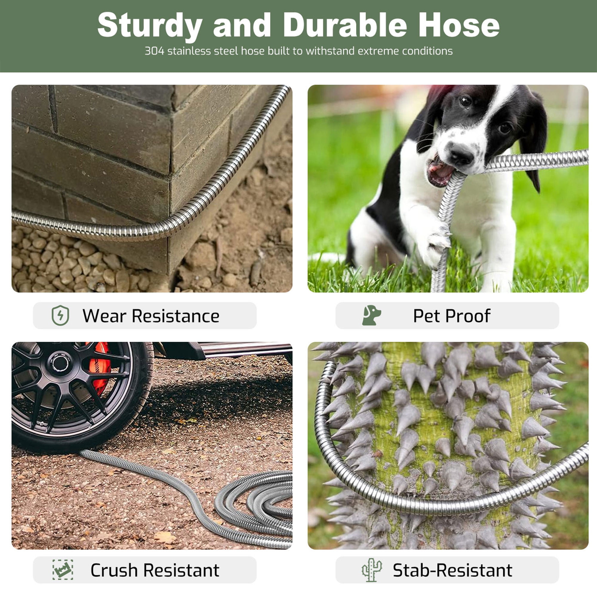 GVDV Garden Hose, 3/4 inch x 100ft Metal Water Hose with Spray Nozzle, Leak Proof, Tangle Free, 550PSI
