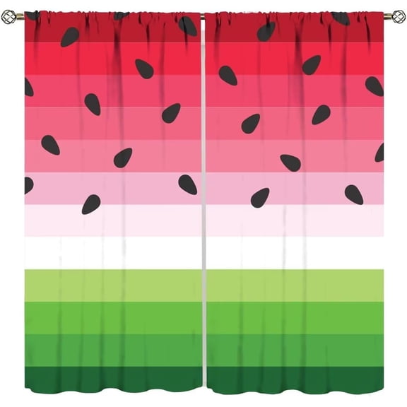 Funny Fruit Curtains for Kids,Summer Watermelons Rainbow Design Red Green Stripes Curtains for Girls Bedroom Living Room Study Window Drapes 2 Panels Set,Total Size 84" x 84"