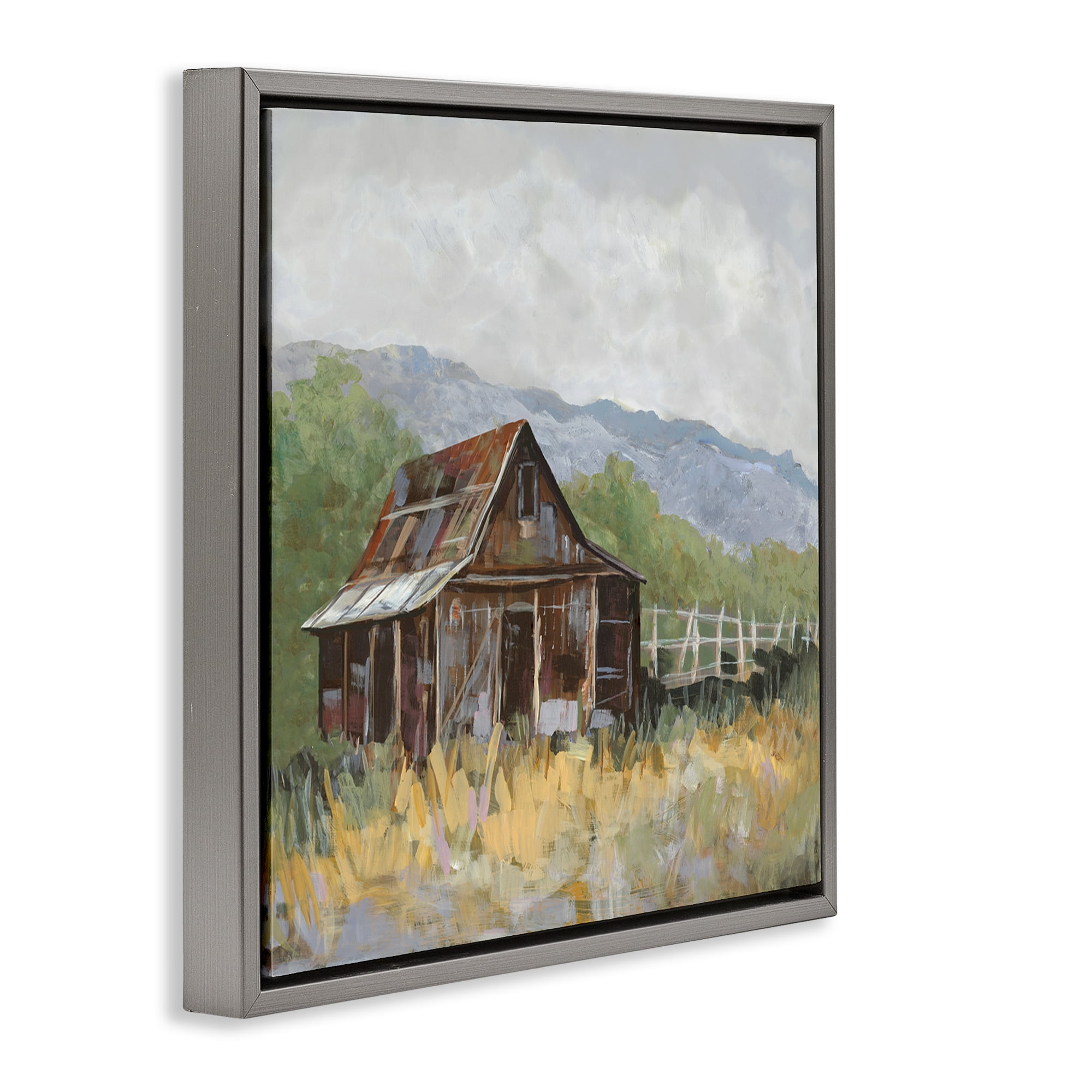 Stupell Industries Rustic Rural Lodge Landscape & Nature Painting Gray Floater Framed Canvas Art Print Wall Art, 18 x 18