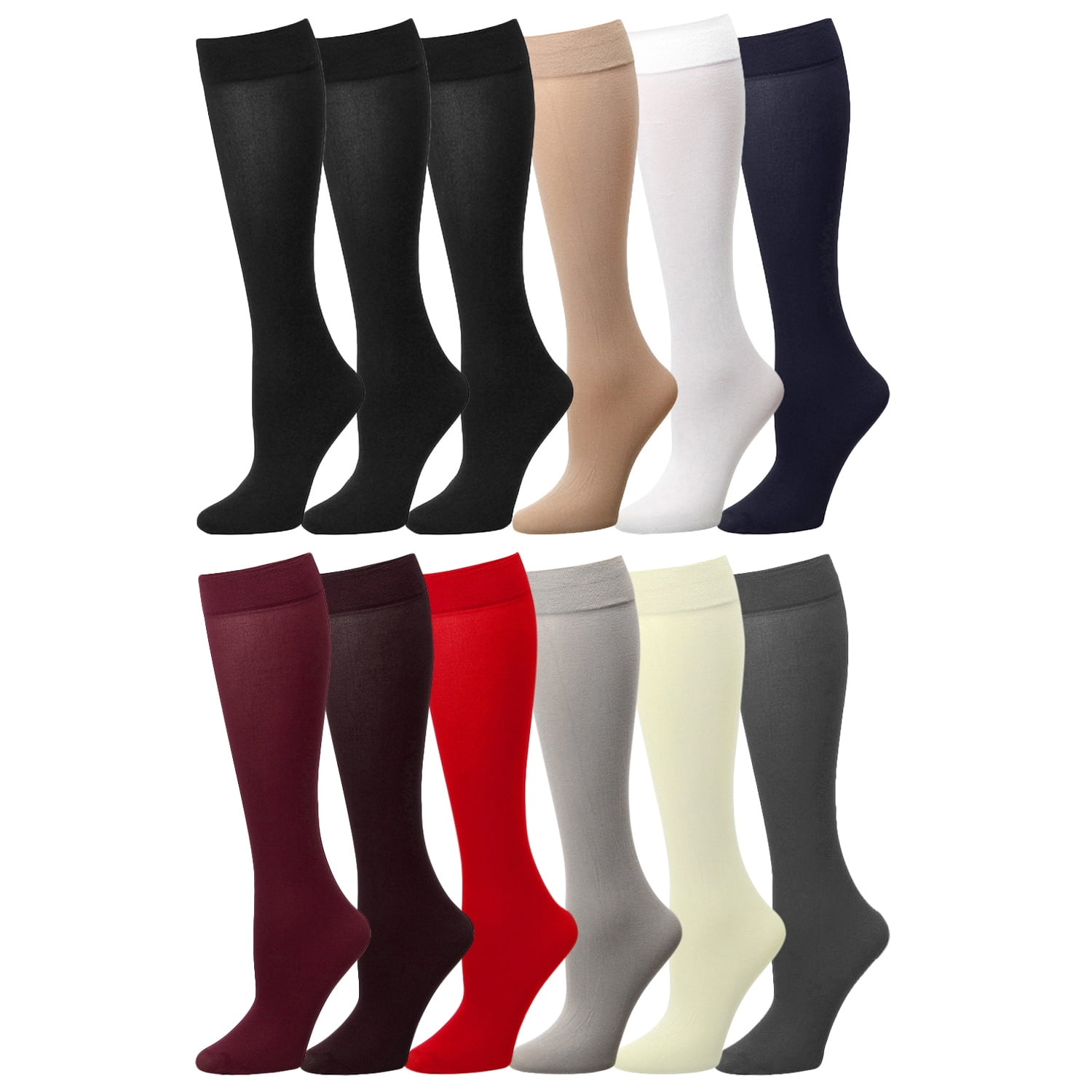 Differenttouch 12 Pairs Womens Opaque Spandex Trouser Socks Queen Size 