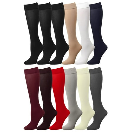 12 Pairs Women Trouser Socks with Comfort Band Stretchy Spandex Opaque Assorted Color