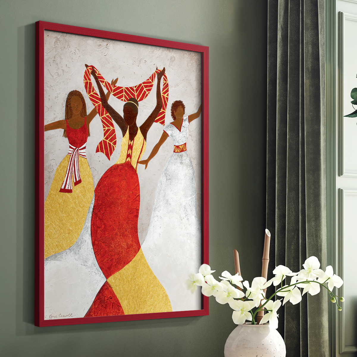 Golden Rhythm in Red Solid Wood 11 x 14 Framed Print