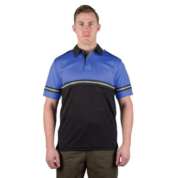 first class two tone bike patrol shirt with reflective stripes and zipper pocket (royal blue and black) (small)
