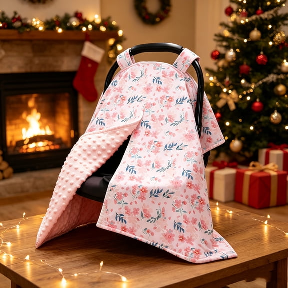 Floral Print Car Seat Canopy Cover, Soft Protective Blanket for Outdoor Travel Daily Use