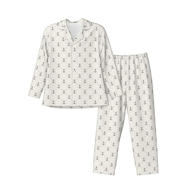 Balery Anchors Pijama para Hombre de Dos Piezas con Manga Larga, Conjunto de Dormir y Descanso Suave con Bolsillos-Large