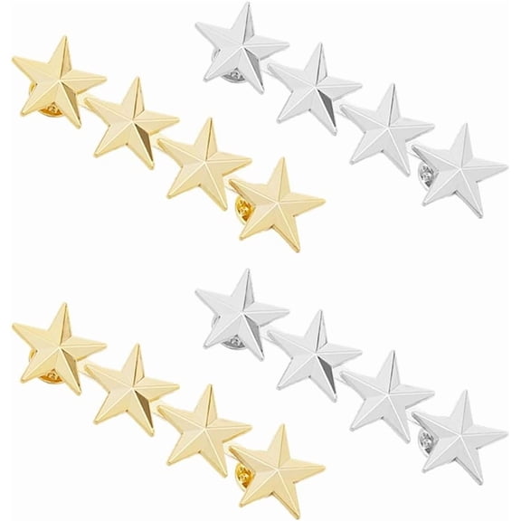 4Pcs Star Badge Lapel Pin Gold Silver 4 Stars Pride Rank Insignia Brooches Military Award Pins 5-Pointed Star Badge Collar Shoulder Star Pins for Women Men Uni DIY