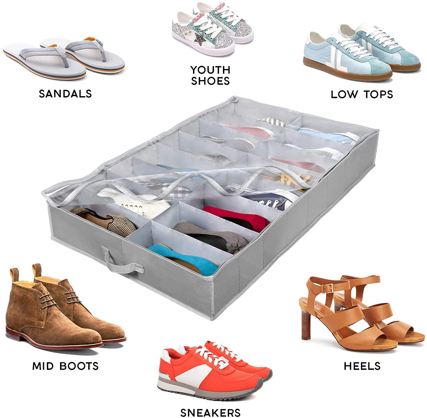 Under Bed Shoe Storage Organizer TEAR RESISTANT Heavy Duty 600D Material Shoe Organizer Under Bed Fits Men s and Women s Shoes High Heels and