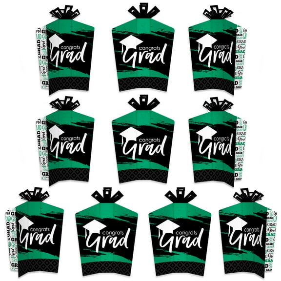 Big Dot of Happiness Green Graduation Table Decorations - Party Fold and Flare Centerpieces - 10 Count