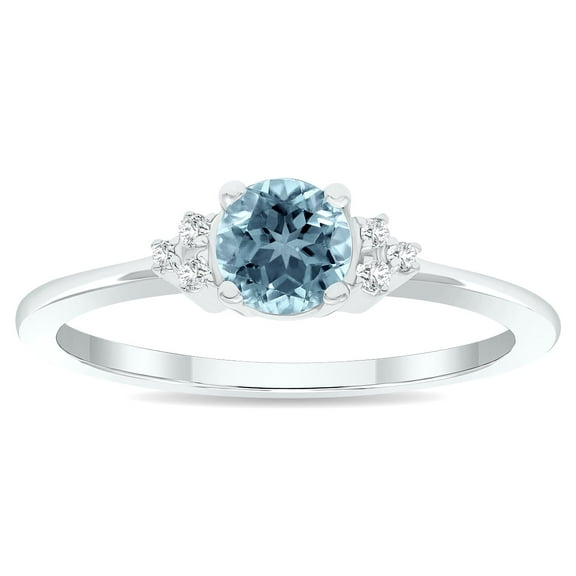 SZUL Women's Aquamarine and Diamond Half Moon Ring in 10K White Gold