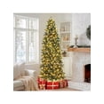 thumbnail image 2 of 7.5ft pre - lit slim pencil artificial holiday tree con 400 LED lights, blanca snowy branch tips y pine cone accents, complete con metal base para home, oficina party decor, 2 of 10
