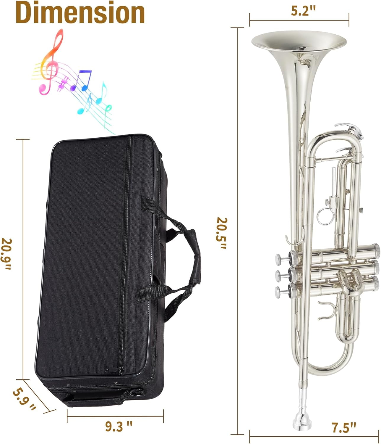 Garvee Bb Standard Trumpet Set for Beginner, Nickel Finish, with Case, 7C Mouthpiece and Gloves