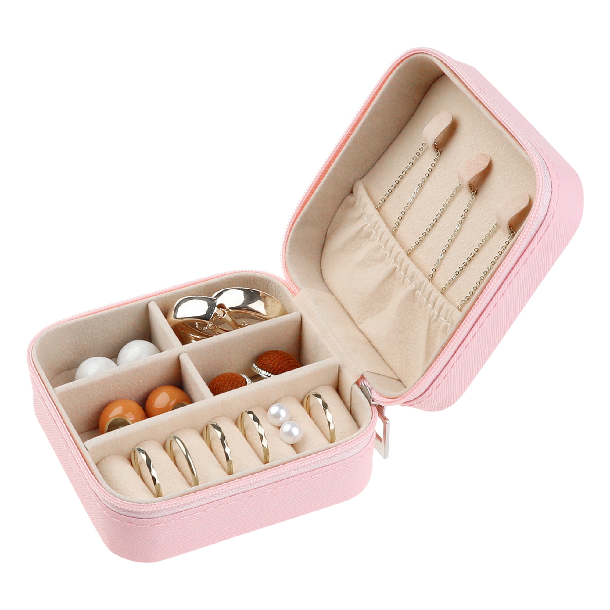 Travel Jewelry Box Mini Portable PU Leather Organizer for Women and Girls Gifts Pink