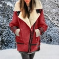 thumbnail image 4 of Women Plus Size Winter Coat Lapel Collar Long Sleeve Padded Leather Jacket Vintage Thicken Coat Sheepskin Jacket Zip up Wool Coat Women Woman Clothes Womens Winter Jacket Hood Coat Trench Womens, 4 of 6