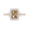 thumbnail image 2 of 1.86ct emerald cut champagne Zircon 14k rose gold halo Bridal Wedding Engagement Promise Anniversary Ring for Women size 8.25, 2 of 7