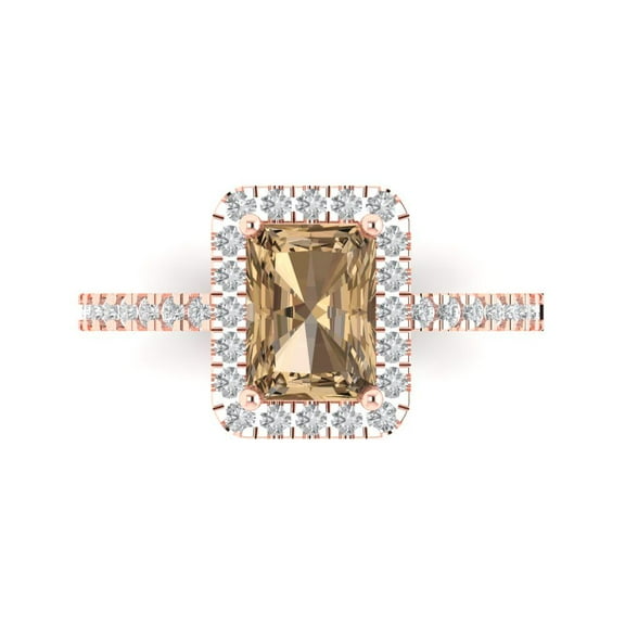 Clara Pucci 14K Rose Gold 1.86ct Champagne Halo Ring for Women