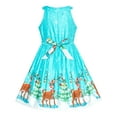 thumbnail image 2 of Girls Dress Blue Christmas Tree Snow Reindeer New Year 7 Years, 2 of 7