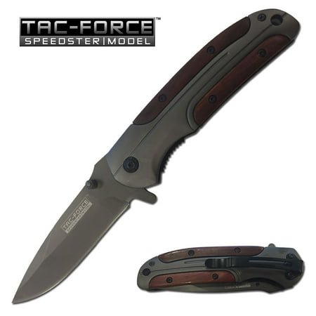 Handle Stainless Steel Liner Lock - Tac Force TF-889 Linerlock A/O Folding Knife Drop Blade Steel Handle Wood Scales