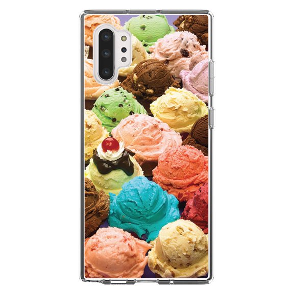 DistinctInk Clear Shockproof Hybrid Case for Galaxy Note 10 PLUS (6.8" Screen) - TPU Bumper, Acrylic Back, Tempered Glass Screen Protector - Ice Cream Scoops Cones