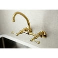 thumbnail image 2 of Kingston Brass KS314PB Kingston Two Handle Wall Mount Kitchen Faucet, Polished Brass, 2 of 5
