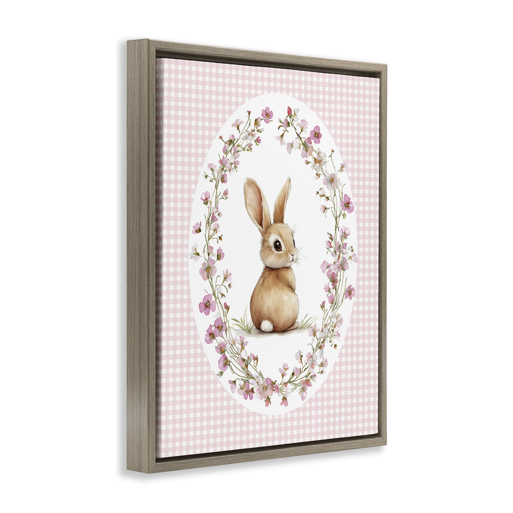 Stupell Industries Spring Gingham Rabbit Brown Framed Floater Canvas Wall Art, design by Christine Simpson Art