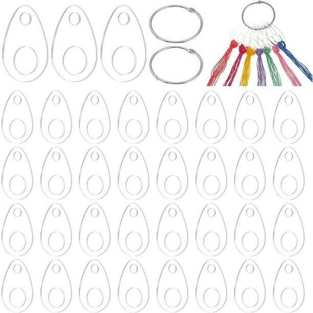 40 unidades de gotas de hilo dental acrílico, bobinas de hilo dental transparentes con 2 anillos de acero inoxidable, tablas de bobinado en forma de lágrima.