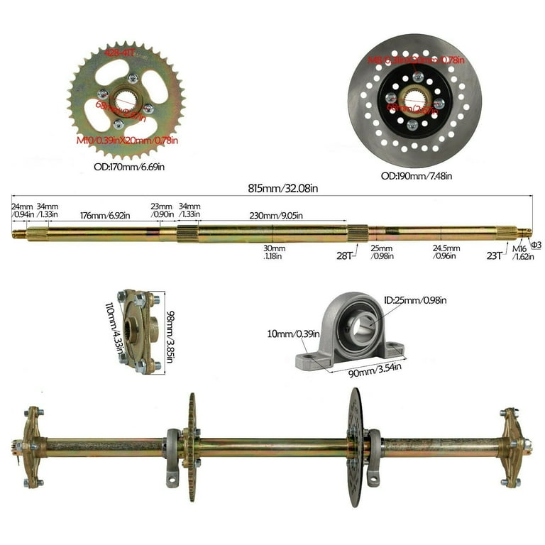 Miumaeov Rear Axle Shaft Kit with Brake 815mm/32'' ATV Quad Miumaeov Rear Axle Shaft Kit with Brake 815mm/32'' ATV Quad