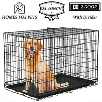 YRLLENSDAN 42 inch Foldable Large Dog Crate for Large Dogs, Metal Wire Dog Cage with Plastic Tray and Handle Double-Door Outdoor Dog Crates and Kennels for Medium dogs, Black