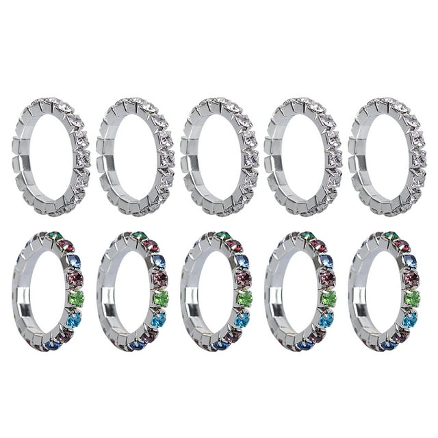 KAKOWELY woman toe ring 10pcs Woman Elastic Toe Ring Fashion Stylish Exquisite Rhinestone Toe Ring Jewelry (5 Colorful Rhinestone Ring + 5 White Rhinestone Ring)