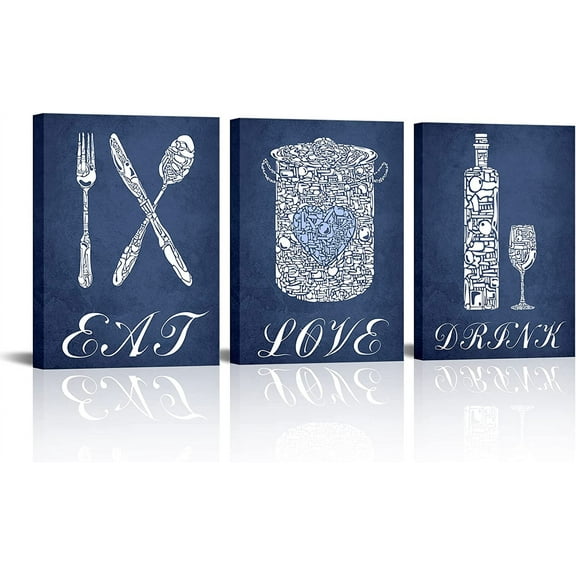 Hieng Navy Blue Kitchen Decor Kitchen Accessories Eat Sign Wall Art Modern Blue Dining Room Decorations Pictures