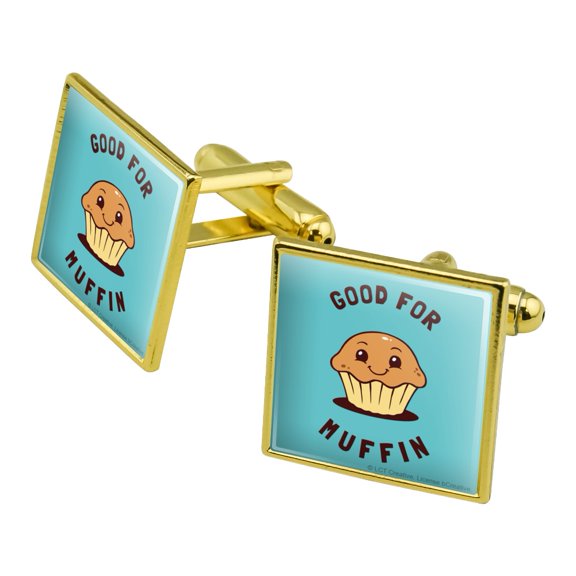 Good For Muffin Nothing Funny Humor Square Cufflink Set - Silver or Gold