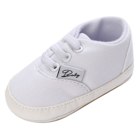 

Linfrsh Baby Canvas Shoes Girls Boys Sneakers Toddler First Walkers Slip On Crib Shoes White 0-6 Months