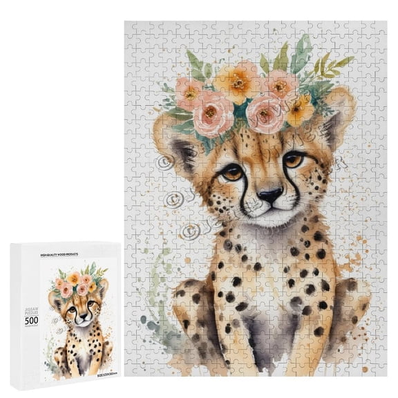 500 Piece Jigsaw Puzzle for Adults - Wood Puzzles - Funny Cheetah - Great for Stress Relief and Mindfulness