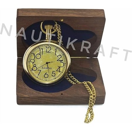 Vintage London Classic Pocket Watch with Chain and Wooden Box - Timeless Elegance for Men and Women, Gift 46mm