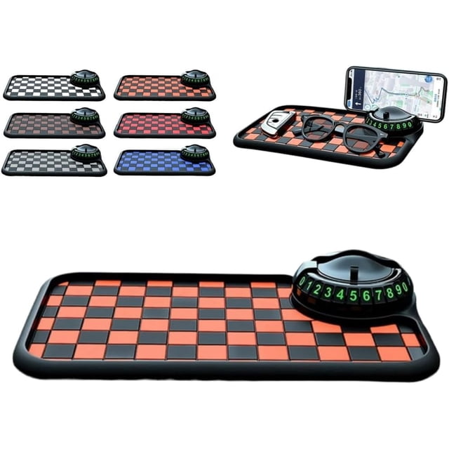 Multi-Functional Support Anti-Slip Pad for Car,Multifunctional Car Anti-Slip Dashboard Mat with 360° Rotating Phone Holder & Hidden Parking Number Plate,Dashboard Organizer for Phone,Keys,Sunglasses