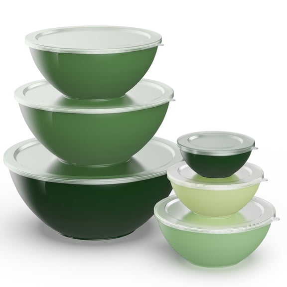 TINANA Plastic Mixing Bowls with Lids Set, 12 Piece Green Ombre Mixing Bowl Set for Kitchen, Nesting Bowls with Lids Set, 6 Prep Bowls and 6 Lids, Diswasher and Freezer Safe