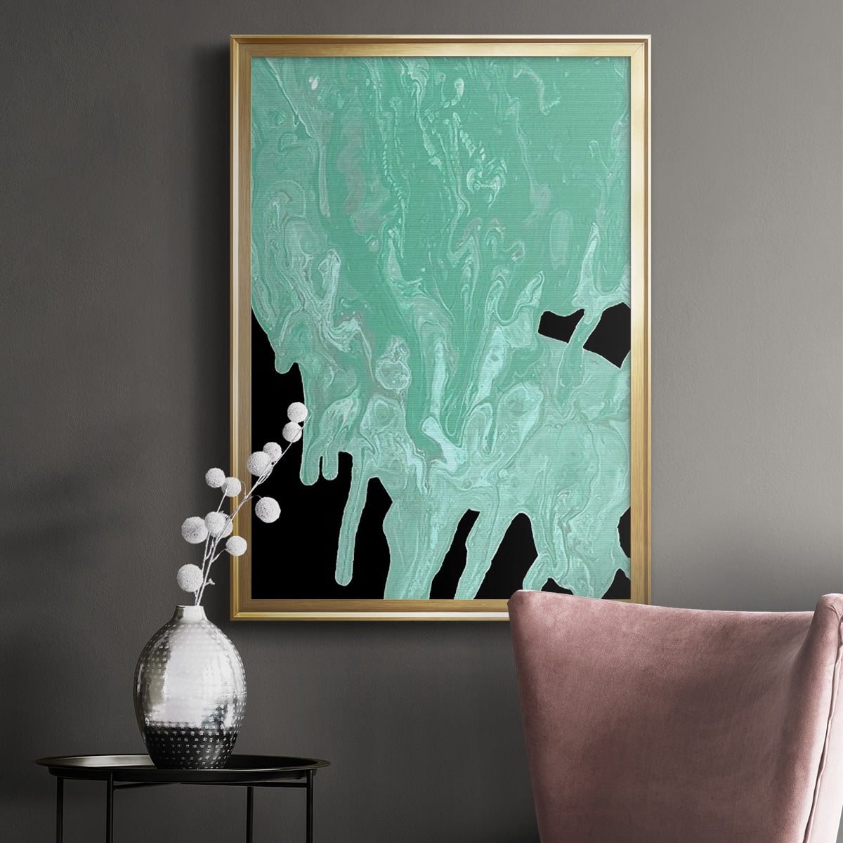 Teal Cascade I Premium Framed Print, in Gold, Black, or Silver - Ready to Hang