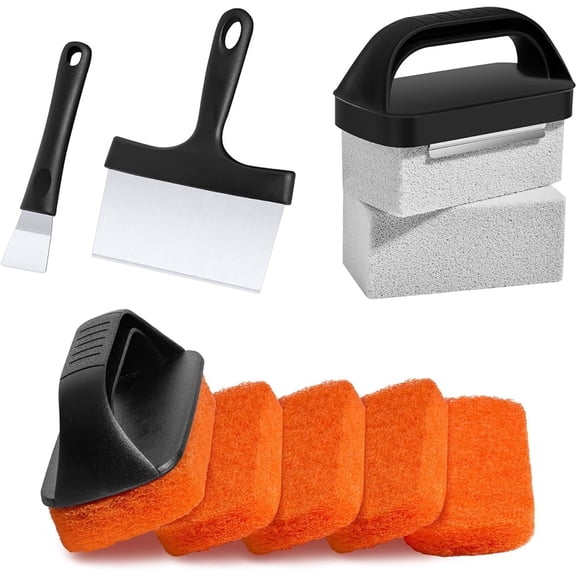 Cleaning Kit for Blackstone, Flat Top Grill Cleaning Kit with Griddle Scraper, Grill Brick, Scouring Pads & Ergonomic Handles for Deep Clean Grease, Burnt Residue (11 PCS)