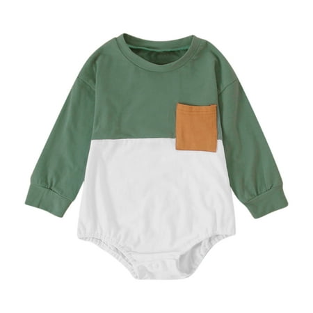 

EHQJNJ Bodysuits Boys Girls Long Sleeve Color Matching Style Pullover Romper Sweatshirt Bodysuits Kid Christmas Pajamas 3-6 Months