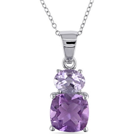 4-1/2 Carat T.G.W. Amethyst and Rose de France Sterling Silver Fashion Pendant, 18