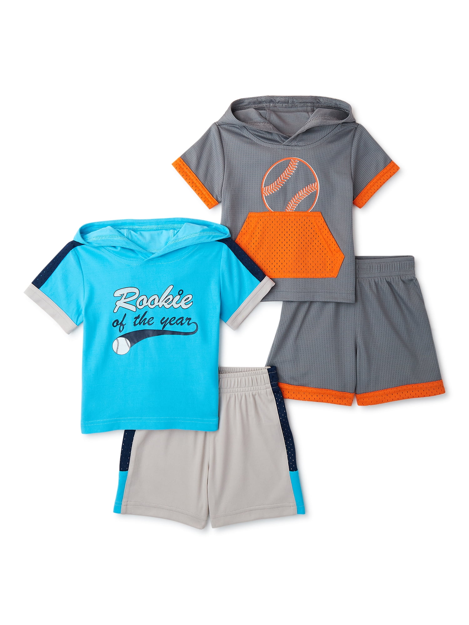 Athletic Works Baby Boys Short Sleeve Hoodie and Shorts, 2Piece Set