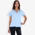 thumbnail image 3 of Women's Short Sleeve V-Neck Blouse with Double Layer Ruffle Sleeve Detail Casual and Chic for Everyday Wear- Medium, Blue, 3 of 7