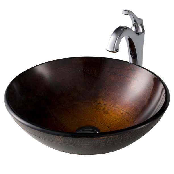 KRAUS 16 1/2inch Copper Brown Bathroom Vessel Sink and Arlo™ Faucet