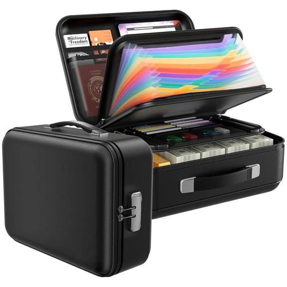 Oronfiva Fireproof Document Box, Hard Case File Box with Lock Fireproof Water Resistant Safe Box File Organizer for Important Documents Certificates Laptop Passports Black