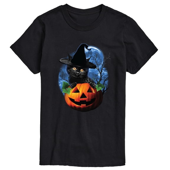 Instant Message - Halloween Black Cat Short Sleeve Graphic T-Shirt