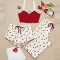 thumbnail image 2 of Tnhcen Women's 3 Pcs Heart Print Satin Pajama Set Cami Top Shorts Pants Pj Sets Homewear S-XL, 2 of 3